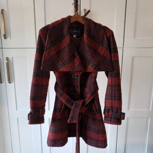 Fleet Street Jacket Womens M Red Plaid Wool Fit Flare Trench Coat